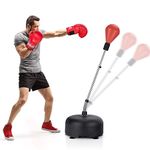 Goplus Punching Bag with Stand for Adults Kids, Freestanding Reflex Speed Bags with 55’’-62.5’’ Adjustable Height, Boxing Equipment with Gloves for Home Gym Workout MMA Training, Fitness (Red+Black)