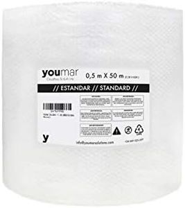 YOUMAR SOLUTIONS - Rouleau de film à bulles (0,5 x 50 mètres) pour emballage de produits fragiles dans les transports et déménagements. Haute protection. Qualité européenne.