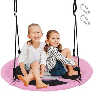 HONEY JOY 40”/100CM Saucer Tree Swing, Kids Flying Circle Swing Seat with Adjustable Ropes & Carabiners, 900D Waterproof Oxford Fabric, Outdoor Round Swing Set with 360° Rotation for Children, Pink