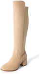 DREAM PAIRS Women's Knee High Stretchy Fashion Boots,Size 5,NUDE-SUEDE,JENNIFER-3