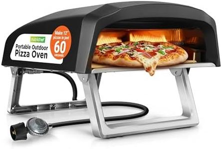 NutriChef Portable Outdoor Gas Pizza Oven - Includes Foldable Feet, Adjustable Heat Control Dial, Burner, Stone & Regulator Hose - Cooks 12" Pizza in 60 Seconds - 25.24'' x 16.14'' x 12.40'' IN