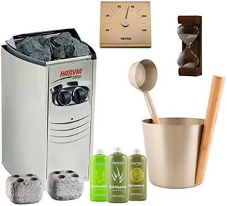 Sauna Poêle Électrique Harvia Vega Compact Kit: BC35; Rento Seau, louche et thermomètre en aluminium; Sablier 15min; Pierres à vapeur; Rento Sauna Arôme 400ml x3: Bouleau, Résine, Eucalyptus