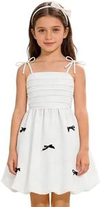 Girls Cute Bubble Dress Short- Tween Girls School Dance Graduation Dresses Adjustable Spaghetti Strap Bow Party Dress for Kids Flower Girl Wedding Birthday Summer Shirred Back White 13-14 Years