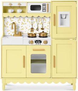 Best Choice Products Play Kitchen for Kids, Cottage Style Kids Kitchen Playset for Toddlers, Pretend Play Toy Kitchen w/ 11Pcs, Espresso Machine, Microwave, Oven, Refrigerator w/Ice - Butter