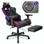 RGB Gaming Chair with LED Lights & Stereo Bluetooth Speakers XTREME Engage by O&S PC Computer Recliner Swivel Gamer Chair with Detachable Padded Headrest Lumbar Support Cushion & Footrest Black