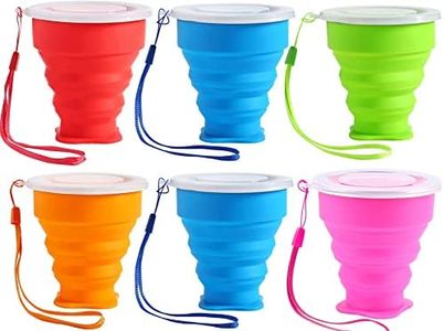 Lostwry 6 Piezas Copa de Viaje Plegable con Tapa, Silicona Taza Plegable de Beber Plegable Copa de Viaje de Silicona Irrompible Taza para Senderismo Exterior Cámping Deportes