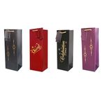 Flora Black Color Wine & Gift Bottle Paper Carry Bags With Gold Foil Design Pack of 5 With Gift Tags Size- 36 X (H) X 13 (W) X 11 (B) CM For wedding Christmas Party (COMBO)