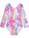 TENVDA Gymnastics Leotards for Girls Sparkly Unicorn Rainbow Long Sleeve Kids Tumbling Outfit Age 2-9 Years Old, Colorful Unicorn B, 4-5 Years