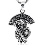 Feilok "Sons of Anarchy Ghost Skull with Gun Men Stainless Steel Pendant Necklace, Silver Color