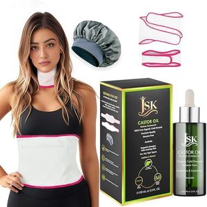 JSK Organic Castor Oil Pack Wrap | Silk Hair Bonnet | Liver Detox Thyroid Stomach Kit | For Waist & Neck Reusable Adjustable | Cold Pressed Hexane Free | Glass Bottle 100 ML