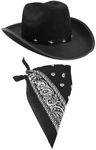 I LOVE FANCY DRESS LTD COWBOY HAT & COWBOY NECKSCARF ACCESSORIES. BLACK STAR-STUDDED COWBOY HAT & WHITE BANDANA. WILD WEST WESTERN SHERIFF. PACK OF: 1 | BANDANA COLOUR: BLACK