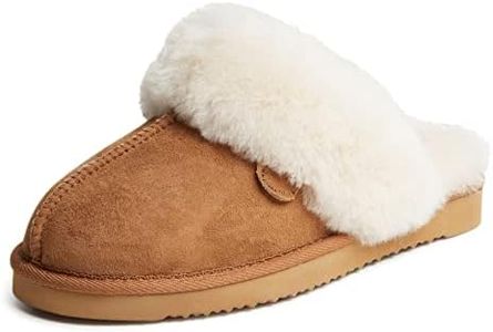 Dearfoams Women's Fireside Sydney Shearling Fur Indoor/Outdoor Scuff Slipper with Wide Widths, Chestnut, 8