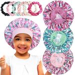 3pcs Satin Bonnets for Kids Sleeping, Cute Hair Bonnet with Scrunchies for Girls Curly Hair, A