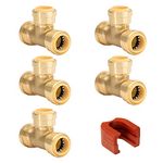 QuickFitting 3/4 inch Push Fit Tee Fitting | Patented Design for Superior Sealing | Push to Connect Brass Plumbing Pipe Fitting | for Copper, PEX and CPVC | 5-Pack Tee Connectors