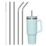 AUAUY 4 PCS Stainless Steel Replacement Straws for Stanley 40oz Cup, Reusable Straws Compatible with Stanley Adventure Quencher Travel Tumbler, Durable Cup Straws with Cleaning Brush