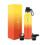 Camping & Hiking Hydration Canteens - 24oz 3 Lids (Narrow Straw/Spout Lid) Leak Proof Vacuum Insulated Stainless Steel - Hot & Cold Double Walled Sports Water Bottle