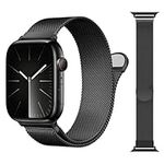 Original Patented Milanese Loop Compatible with Apple Watch Straps 38mm 40mm 41mm 42mm 44mm 45mm 49mm for Women Men, Magnetic Bands for iWatch Strap Series 9 8 7 6 5 4 3 SE Ultra 2 1, Black