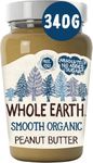 Whole Earth Smooth Organic Peanut Butter, 340 g Jar, Original Nut Spread Made with All Natural Ingredients, No Added Sugar, Gluten Free, Vegetarian & Vegan Friendly (Packaging may vary)