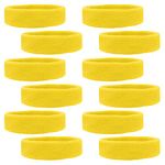 Kenz Laurenz 12 Sweatbands Cotton Sports Headbands Terry Cloth Moisture Wicking Athletic Basketball Headband (12 Pack) (Yellow 12 Pack)