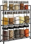 Vinsani Spice Rack 3 Tiers - Kitchen Shelf Organiser for Jars Bottles Space Saving Storage - Free Standing - Black