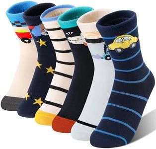 SAVALOS Kids Boys Fun Dress Cotton Crew Socks Funny Crazy Cartoon Cute Novelty Trucks Gifts Cotton Crew Dress Socks Stocking Stuffers 6 Pairs(Trucks,9-15 Years)