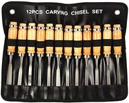 12 Pcs Professional Wood Handle Carving Chisels Tools, Woodworking Sculpting Wood Carving Chisel Set for DIY Art Craft Clay Carpentry