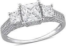 Abbie+Cleo 4 CT TGW Women's Cubic Zirconia 3 Stone Engagement Ring - Anillo de Mujer - Rhodium Plated 925 Sterling Silver - Statement Ring (Radiant Shape - Size 5)