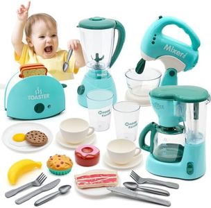 Pretend Play Kitchen Appliances Toy Set, Kids Kitchen Accessories Set - Coffee Maker, Toaster, Mixer, Blender with Light and Sound, Food Playset, Dishes for Girls Boys Kids Ages 3 4 5 6 7 8