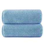 POLYTE Terry Twist Weave Microfiber Oversize Quick Dry Lint Free Bath Towel, 60 x 30 in, Pack of 2 (Blue)