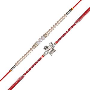 SHOPOGENIE Rakhi for Brother With Gift Set | Set Of 2 Rakhi With Roli Chawal, Card | Rakhi For Brother and Bhabhi | Rakhi for Rakshabandhan