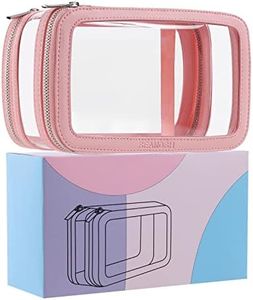 SEAMOSH Clear Make Up Toiletry Travel Makeup Organizer Bag For Women Portable Travel Toiletry Cosmetic Purse Pouch Bag Perfect For Business Or Personal Travel Essentials, Millennial Pink, Fashion