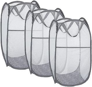 Larpur Pack of 3 Pop up Laundry Hampers, Collapsible Laundry Baskets, Portable Mesh Clothes Hampers for Kids Room, College Dorm, Bathroom, Foldable Hamper with Carry Handles, Gray