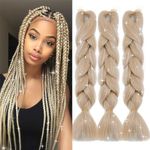 Ombre Jumbo Braiding Hair Colorful Tinsel Hair Extension 24 Inch 3pcs Heat Resistant Fiber Synthetic Braids Rainbow Hair for Girls Women,Glitter Fake Hair for Festival Rave,Ash Blonde Glitter