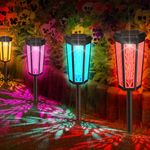 FANTICDE Solar Lights Outdoor,IP65 Waterproof 4 Pack Garden Solar Lights,1600MAh Dual Color Temperature Solar Lights Warm Yellow/RGB Colorful Gradient,Suitable for Walkway Deck Patio Backyard Lawn