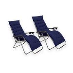 COSMO BUY 2pcs Zero Gravity Garden Sun Lounger Padded Cushions Reclining Portable Folding Chairs Thick Camping Furniture Non-Slip Comfortable Relaxer Indoor & Outdoor (Blue with Blue Cushions)