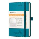 POPRUN A6 Day to Page Diary 2025 Soft Cover Pocket Daily 25 Planner A Day per Page, 1 Hour Interval Appointment Diary, Inner Pocket (Pacific Green)