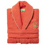 United Colors of Benetton - Unisex Luxury Towel Robe - 100% Turkish Cotton Terry Towelling Bathrobe with Piping - Soft & Absorbent Men & Women Dressing Gown 360GSM, M/L, Red Rainbow