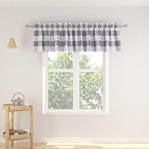 NATUS WEAVER 1 Panel Valance Curtains 18 inches Long Curtain Valance Living Room Buffalo Plaid Gingham Check Bedroom Window Farmhouse Curtain Valance Grey & White