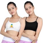 DChica Uniform Bras for Girls, Graphic Printed Cotton Non-Padded Full Coverage Seamless Everyday Non-Wired Gym Bra with Adjustable Thin Strap, Training Bra for Teenager Kids (Pack of 2)