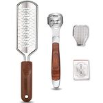 Colossal Foot Rasp & Wood Handle Callus Shaver (10 Replacement & 1 Foot File Heads), Pedicure Foot File Kit, Heel Scraper for Feet, Foot File Callus Remover