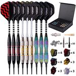 Darts Plastic Tip Professional Soft Tip Darts Set for Electronic Dartboard 9 Pcs 18 Grams with 50 Extra Tips 9 Shafts 27 Flights Tool Kit Gift Darts Case (Color)