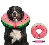 DEWVIE Inflatable Dog Cone Collar, Protective Recovery Collar Cone for Small Medium Large Dogs and Small Cats, Soft Adjustable Soft E-Collar After Surgery, (Watermelon Pattern, X-Large)