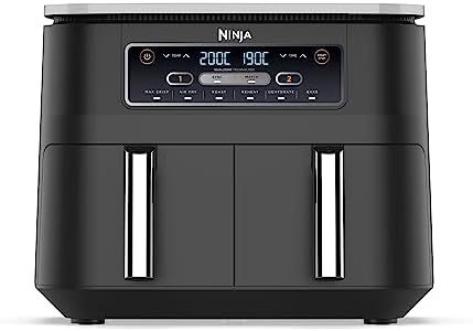 Ninja Foodi Dual Zone Digital Hot Air Fryer, 7.6 L Airfryer, 2 Compartments, Non-Stick Coating, Dishwasher Safe Baskets, 6-in-1, 4-6 Servings, Black AF300EU