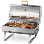 CUSIMAX Portable Charcoal Grill 18 inch Barbecue Grill with Warming Rack, Locking Lid for Heat Preservation, Thermograph, Small bbq Grill for Backyard,Beach,Camping, Silver