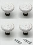 Susenya Knobs for Dresser Drawers Vintage,4pcs, Decorative Knob 1.3" Dia. Ceramic Pull Handle White with Mounting Screws