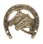 IBA Indianbeautifulart Brass Two Horse Heads HorseShoe For Good Luck Prosperity Antique Style Home Farmhouse Decor