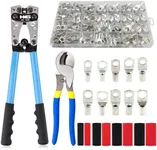 HKS Battery Cable Lug Crimping Tool 10-1 AWG with Cutter, 170 Pcs Tinned Copper Lugs Kit & 210Pcs 3:1 Ratio Adhesive Lined Heat Shrink Tubings - Marine Grade Shrink Wrap HX-50B