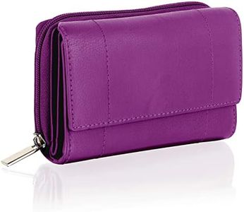 Woodland Leathers Purses for Women, Real Leather RFID Protection Small Purse Wallet with Card and Zip Coin Pockets, Purple, Minimalist