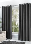 Hachette Thermal Blackout Curtains Eyelet Ring Top Including Pair of Tiebacks (Charcoal Grey, 46" x 54")