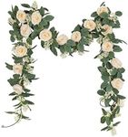 U'Artlines 2PCS(Total 13Ft) Artificial Rose Vine Garland Hanging Fake Rose Ivy Silk Flowers Greenery Plants for Wedding Backdrop Party Wall Home Decor (2pcs, Champagne)